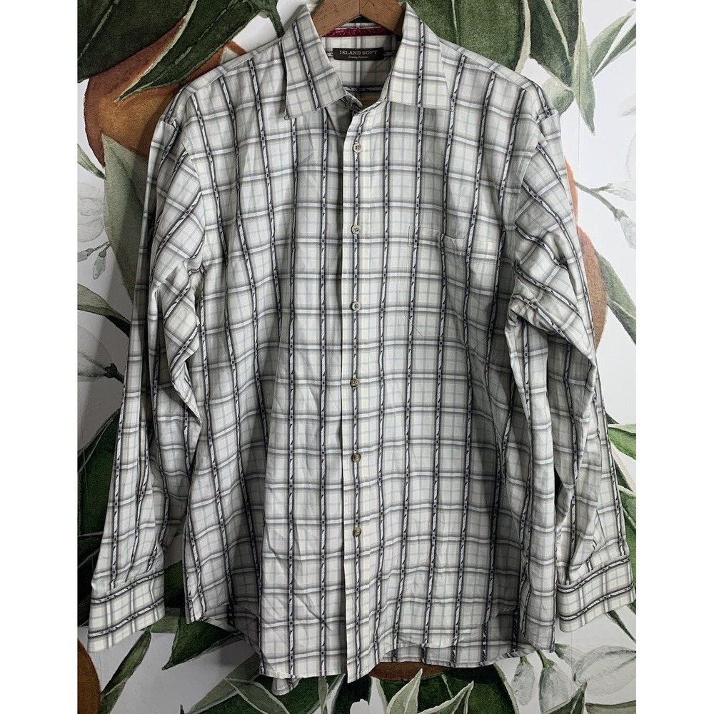 Tommy Bahama Large Island Soft Plaid Button Front Long Sleeve Shirt Cotton